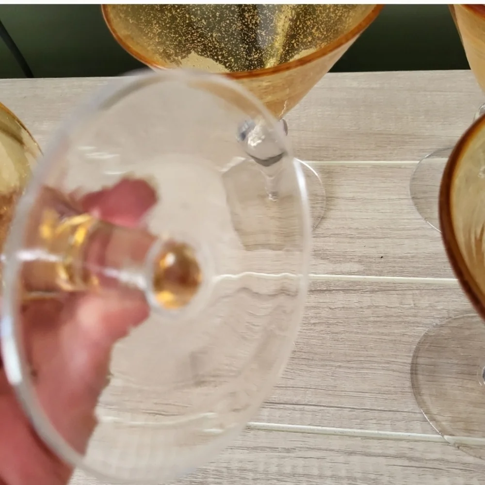 Pier 1 Amber Bubble Blown Martini Glasses Set‎ of 4